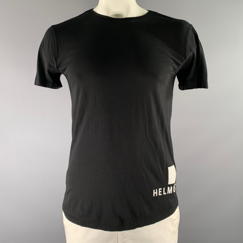 HELMUT LANG Size L Black White Graphic Cotton Modal See Through T shirt