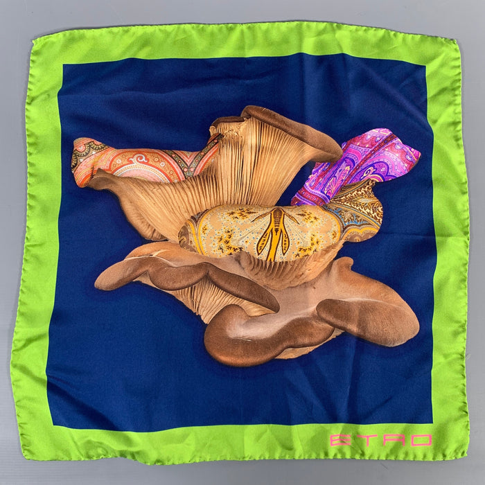 ETRO Navy Brown Silk Pocket Square