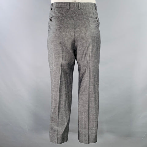 ERMENEGILDO ZEGNA Size 46 Grey White Window Pane Wool Notch Lapel Suit
