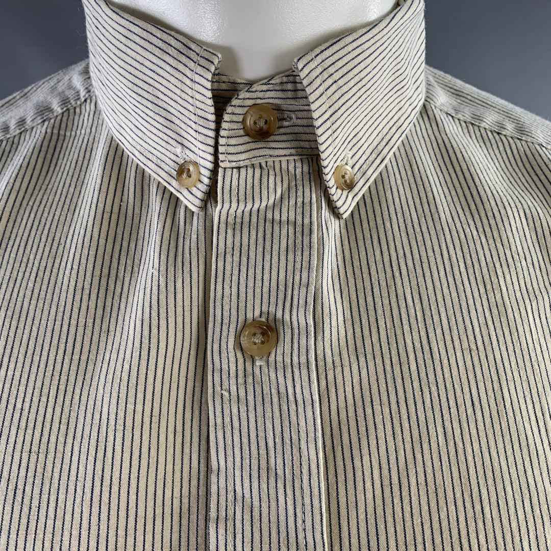 TAYLOR STITCH Size M White Navy Stripe Cotton Button Down Long Sleeve Shirt