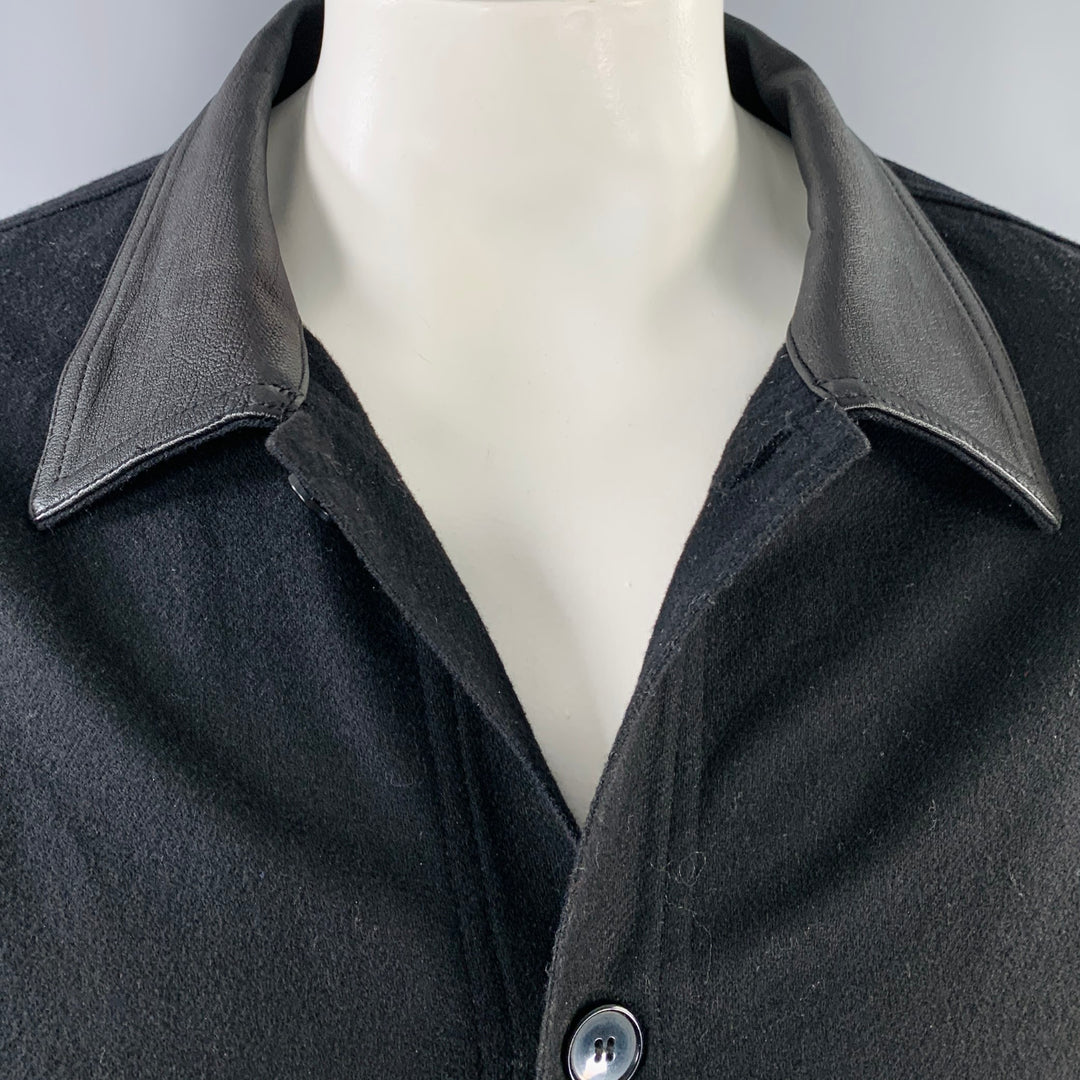 THE KOOPLES Size XXL Black Wool Blend Lambskin Collar Long Sleeve Shirt