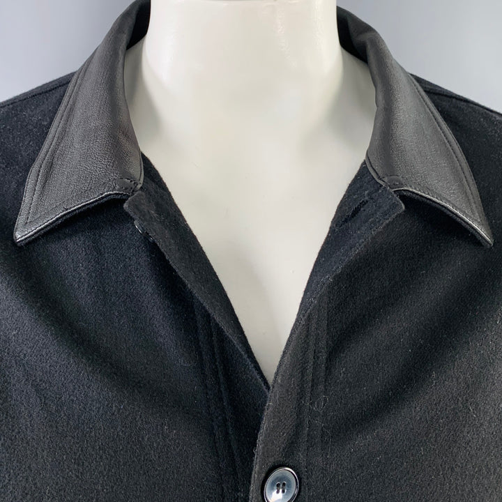 THE KOOPLES Size XXL Black Wool Blend Lambskin Collar Long Sleeve Shirt