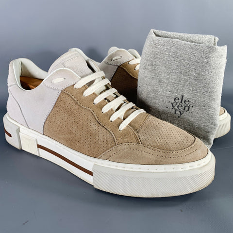 ELEVENTY Size 9 Beige Cream Perforated Suede Sneakers