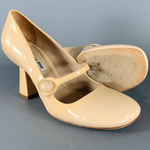 MIU MIU Size 8 Nude Patent Leather Mary Jane Pumps