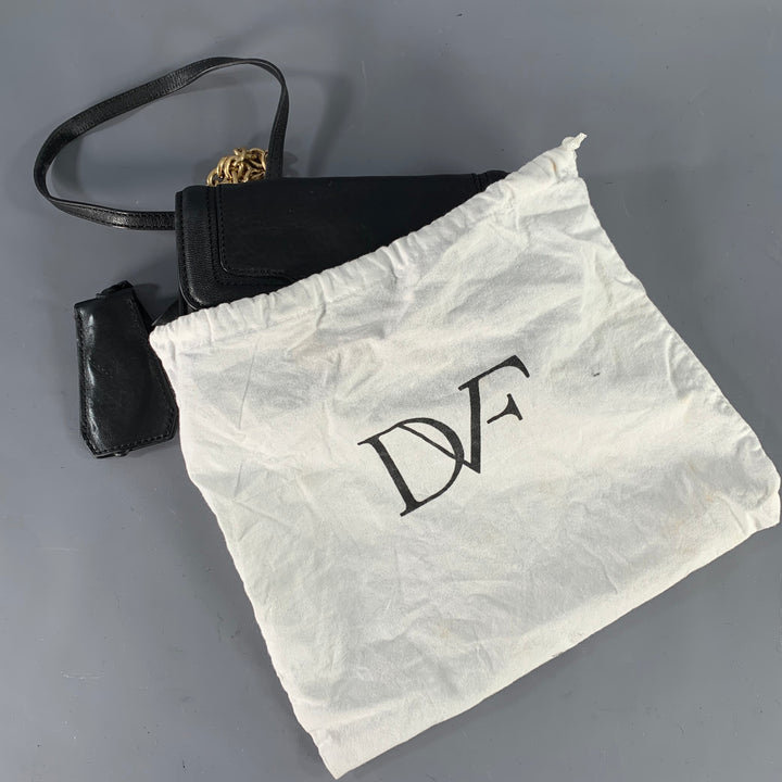 DIANE VON FURSTENBERG Black Gold Leather Cross Body Handbag