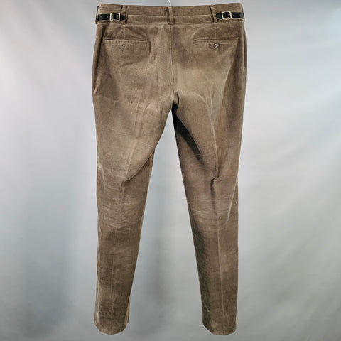 Pantalon Décontracté Côtelé Plissé en Coton Taupe PRINGLE Taille 32