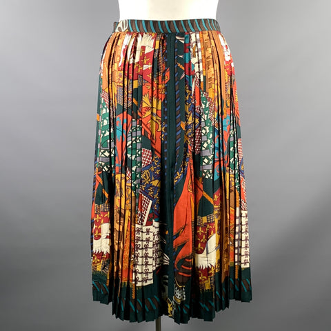 HERMES Size 12 Vintage Etendards Et Bannieres Silk Pleated Skirt