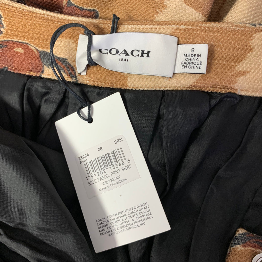 COACH Size 8 Tan Orange Wool Horse Print A-Line Skirt