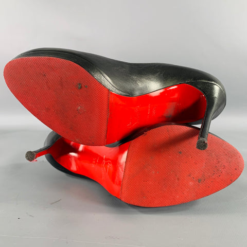 CHRISTIAN LOUBOUTIN Size 8.5 Black Leather Platform Pumps