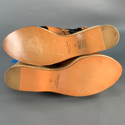 RALPH LAUREN Size 10 Tan Beige Leather Slingback Platform Wedge Sandals
