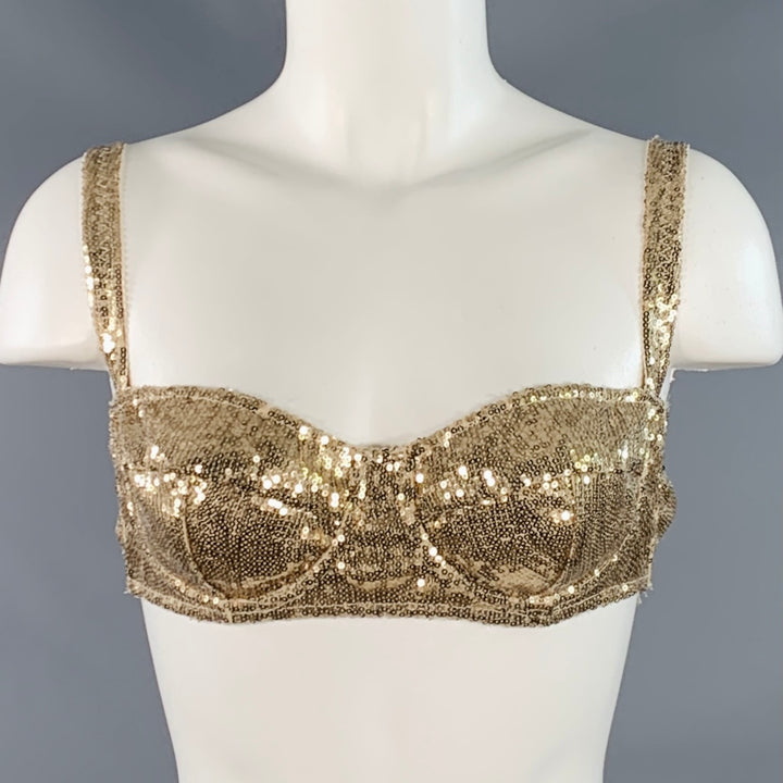 DOLCE & GABBANA Size 36 B Gold Polyester Blend Sequined Bralette Dress Top