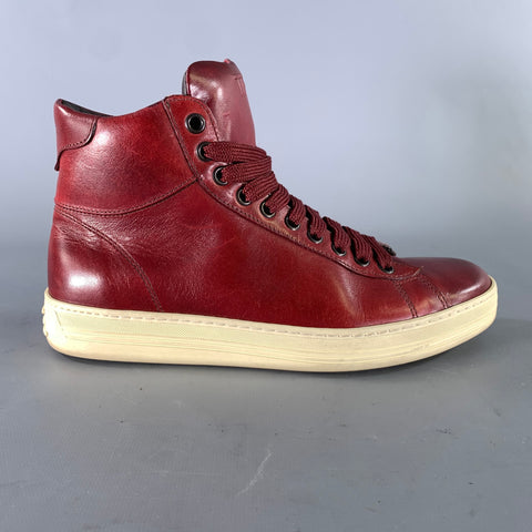 TOM FORD Size 6.5 Burgundy Leather High Top Sneakers