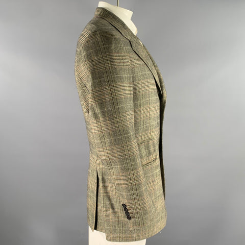 ETRO Size 46 Tan Olive Glen Check Wool Cashmere Notch Lapel Sport Coat