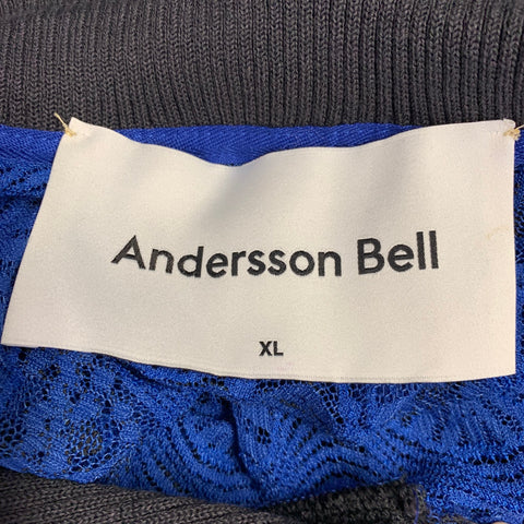 ANDERSSON BELL Size XL Blue Black Lace Open Collar Polo