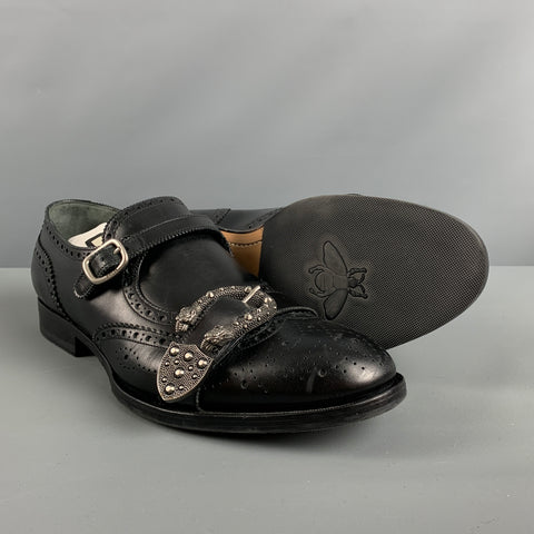 GUCCI Size 11.5 Black Wingtip Leather Double Monk Strap Loafers