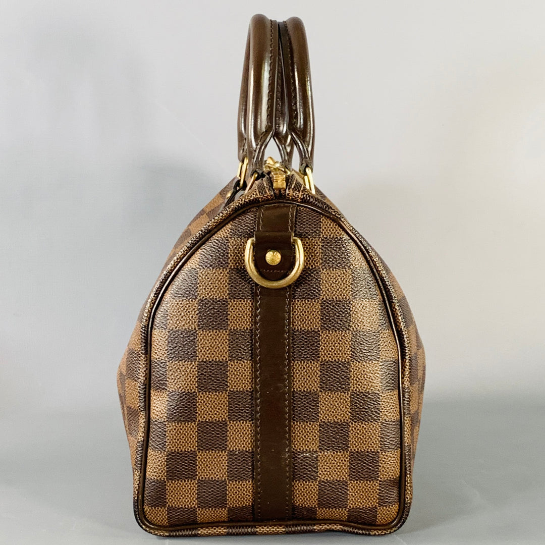 LOUIS VUITTON Ebene Speedy Bandouliere 25 Brown Tan Damier Leather Trim Canvas Handbag