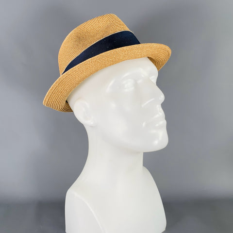 FILUHATS Size S Beige Blue Woven Paper Straw Hat