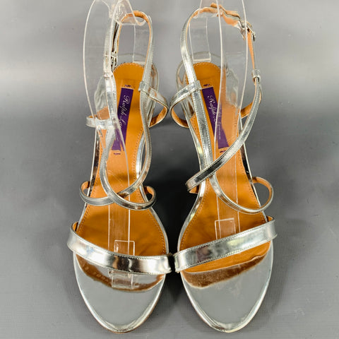 RALPH LAUREN Size 7.5 Silver Patent Leather Metallic Strappy Sandals