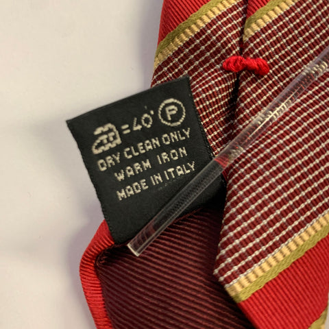 ERMENEGILDO ZEGNA  One Size Red Gold Diagonal Stripe Silk Tie