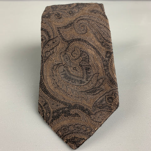 HUGO BOSS Brown Paisley Wool Silk Jacquard Tie