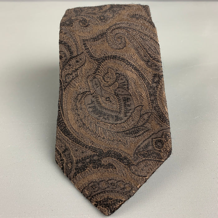 HUGO BOSS Brown Paisley Wool Silk Jacquard Tie