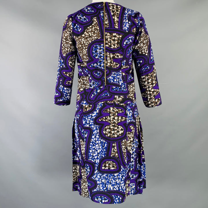 MARNI Size 4 Multi Color Polyester Abstract 3/4 Sleeves Dress