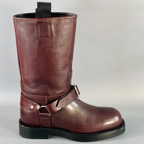 BURBERRY Size 9.5 Burgundy Leather Calf High Pull On Harness Boots