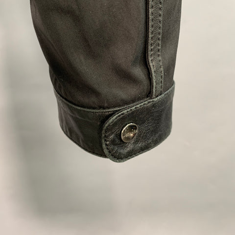 VERSACE Size M Black Silver Studded Cotton Blend Leather Trim Zip Up Jacket