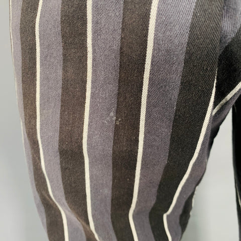 Pantalon décontracté LOW HURTZ en coton à rayures grises, noires et blanches, taille L, devant plat