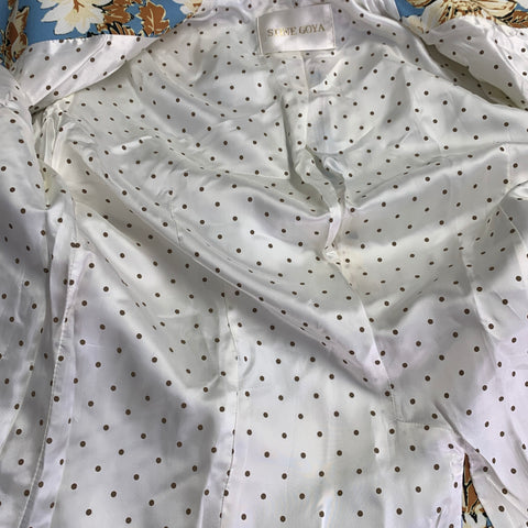 STINE GOYA Size L Blue Tan Polyester Blend Floral Notch Lapel Zip Pockets Jacket Blazer