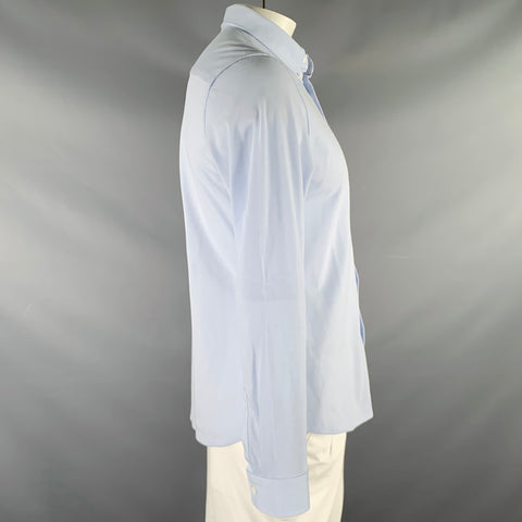 THEORY Size L Light Blue Knit Cotton Blend Button Down Long Sleeve Shirt