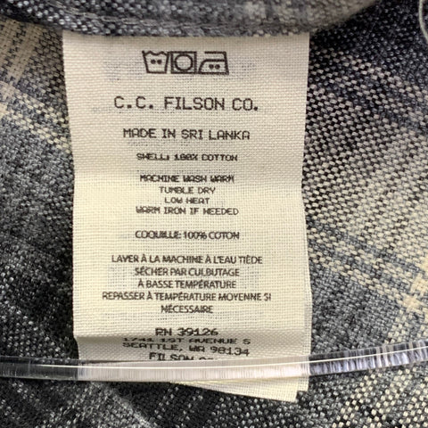 FILSON Size L Elk Heights Black Cream Plaid Cotton Two Pockets Long Sleeve Overshirt