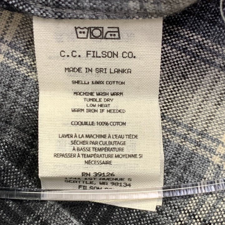 FILSON Size L Elk Heights Black Cream Plaid Cotton Two Pockets Long Sleeve Overshirt