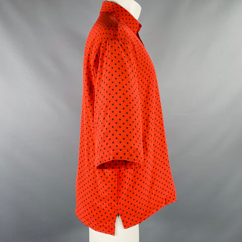 DOLCE & GABBANA Size 36 Red Black Polka Dot Silk Buttoned Short Sleeve Shirt