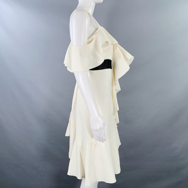 PROENZA SCHOULER Size 8 Cream Black Viscose Blend Ruffle Cocktail Dress