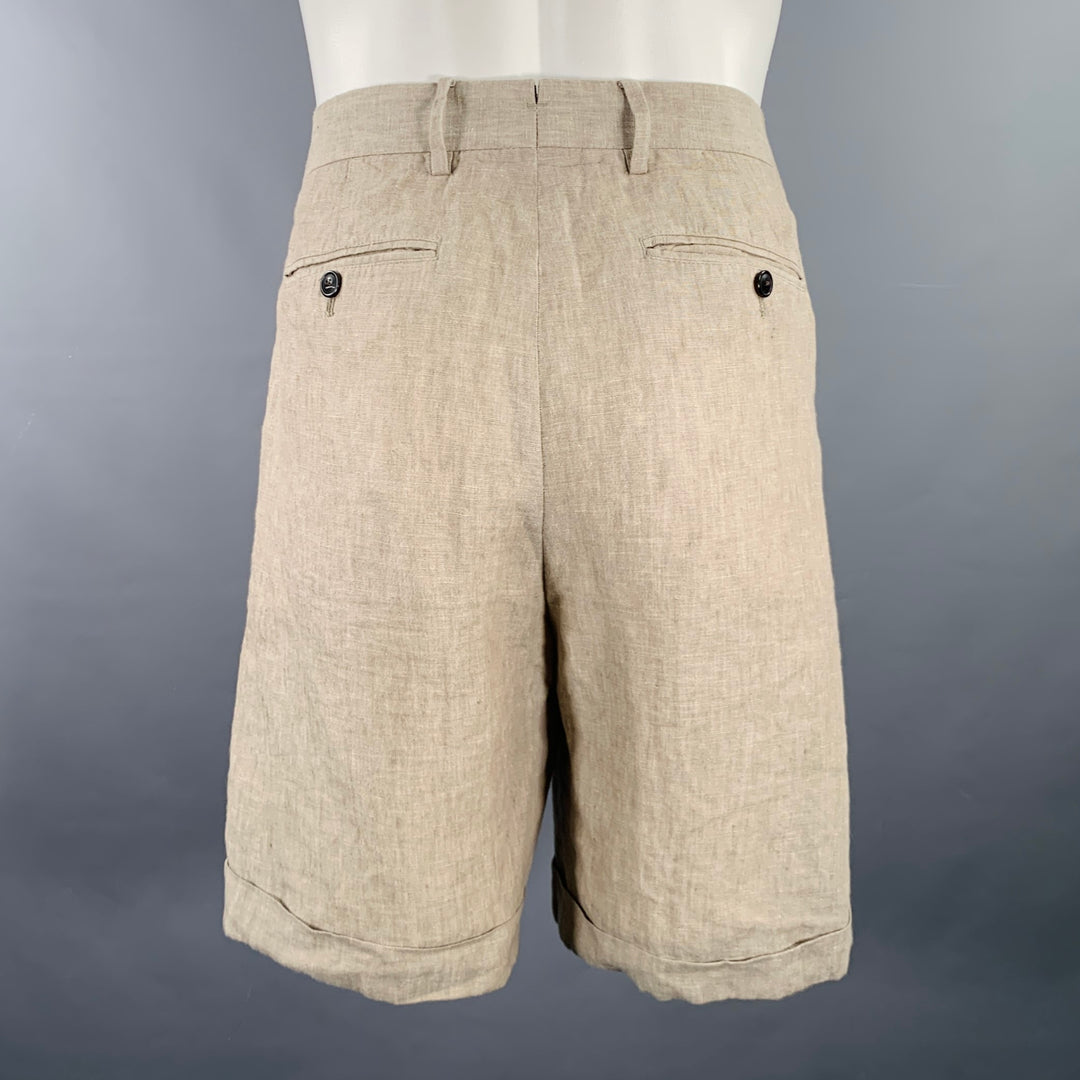 TODD SNYDER Size 34 Beige Linen Cuffed Shorts