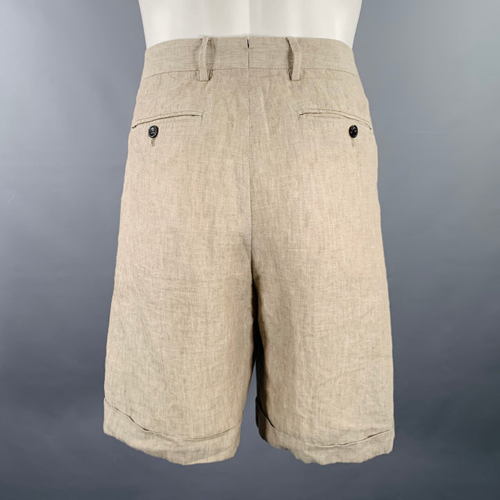 TODD SNYDER Size 34 Beige Linen Cuffed Shorts