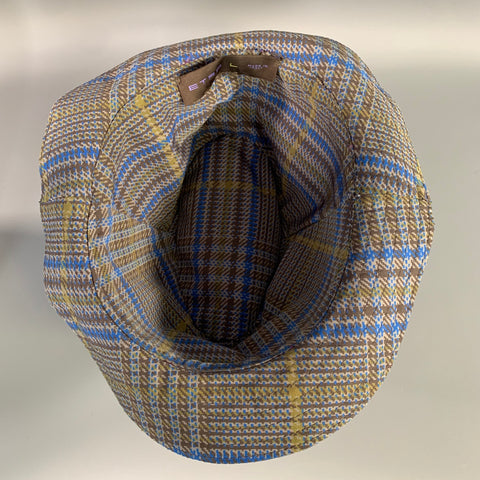 ETRO Size L Brown Grey Plaid Leather Hat