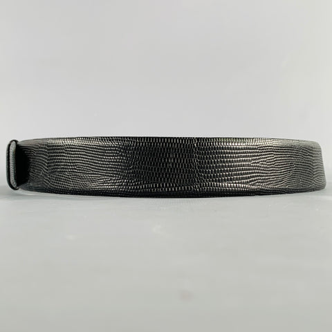 HUGO BOSS Size 32 Black Silver Croc Embossed Leather Belt