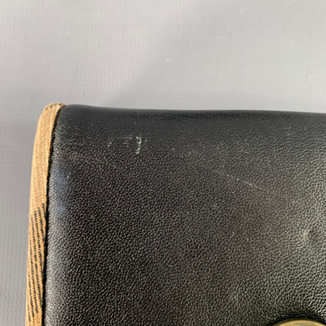 BURBERRY Black Faux Leather Check Trim Wallet