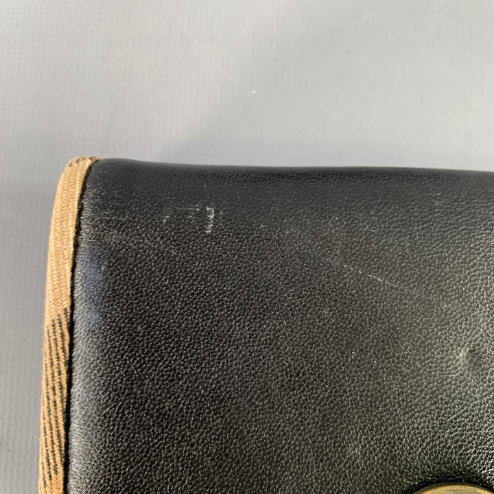 BURBERRY Black Faux Leather Check Trim Wallet