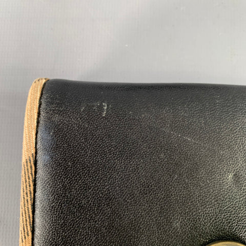 BURBERRY Black Faux Leather Check Trim Wallet
