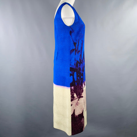 DRIES VAN NOTEN Size S Blue Cream Viscose Abstract Circles Sleeveless Dress