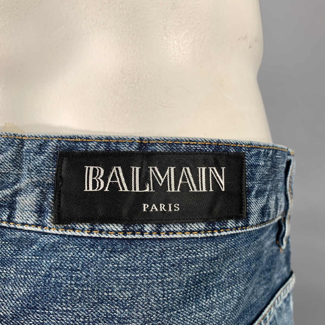 BALMAIN Size 34 Indigo Wash Denim Button Fly Jeans