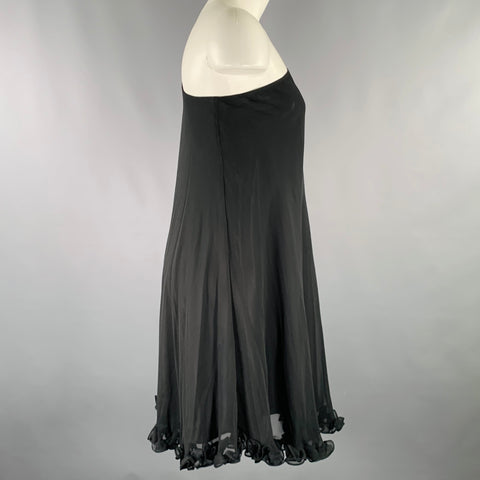 MARCHESA NOTTE Size 4 Black Silk Ruffled One Shoulder Cocktail Dress