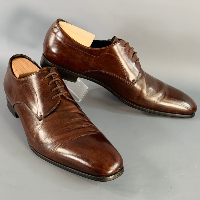 PRADA Size 10 Brown Leather Derby Lace-Up Shoes