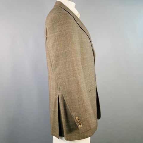 ERMENEGILDO ZEGNA Size 44 Brown Red Blue Plaid Wool Sport Coat