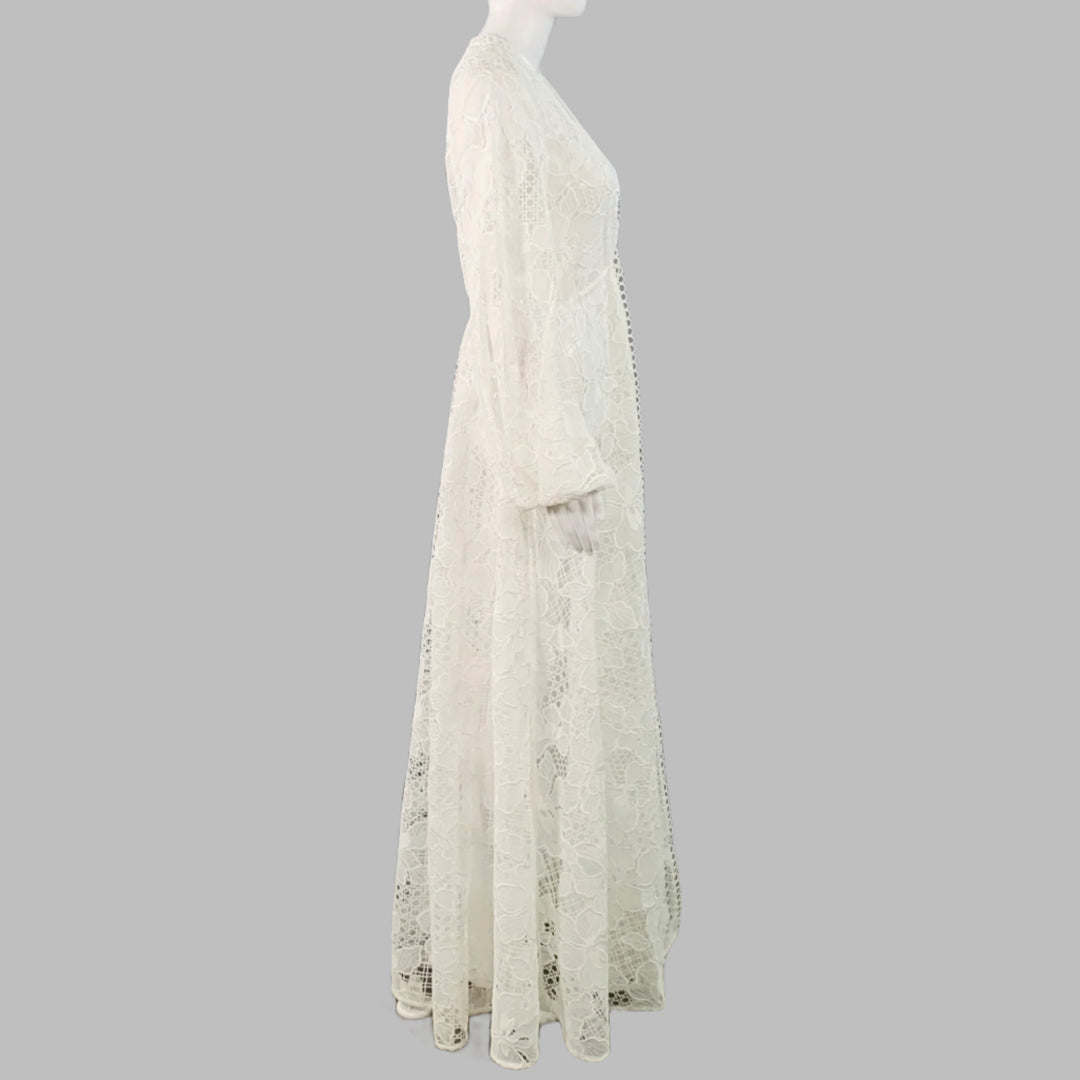 TED BAKER Size M Liliha White Polyester Lace Maxi Robe Dress