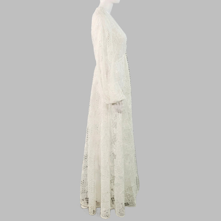 TED BAKER Size M Liliha White Polyester Lace Maxi Robe Dress