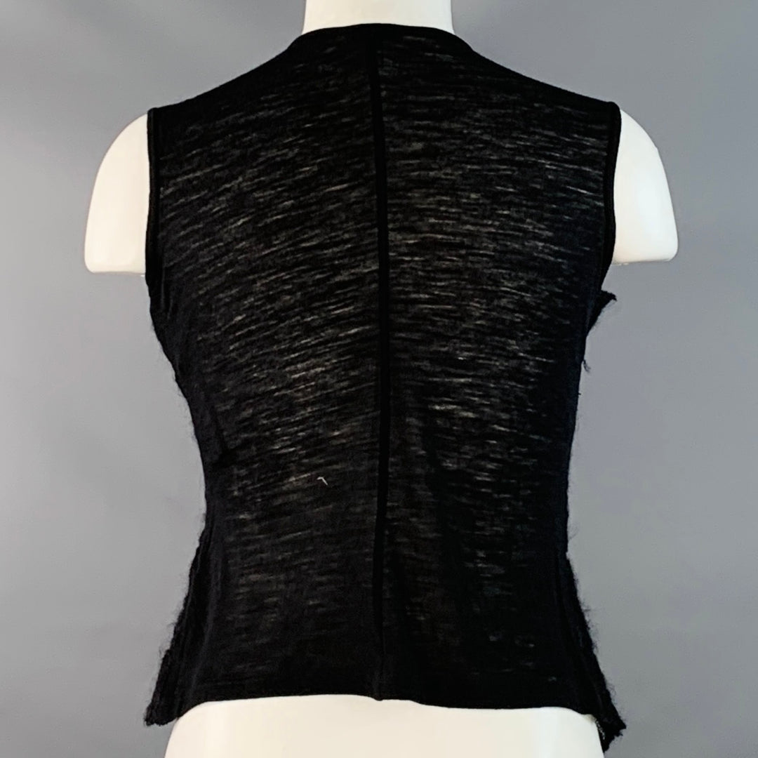 MORGANE LE FAY Size M Black Wool Blend Felted Floral Rosettes Sleeveless Casual Top